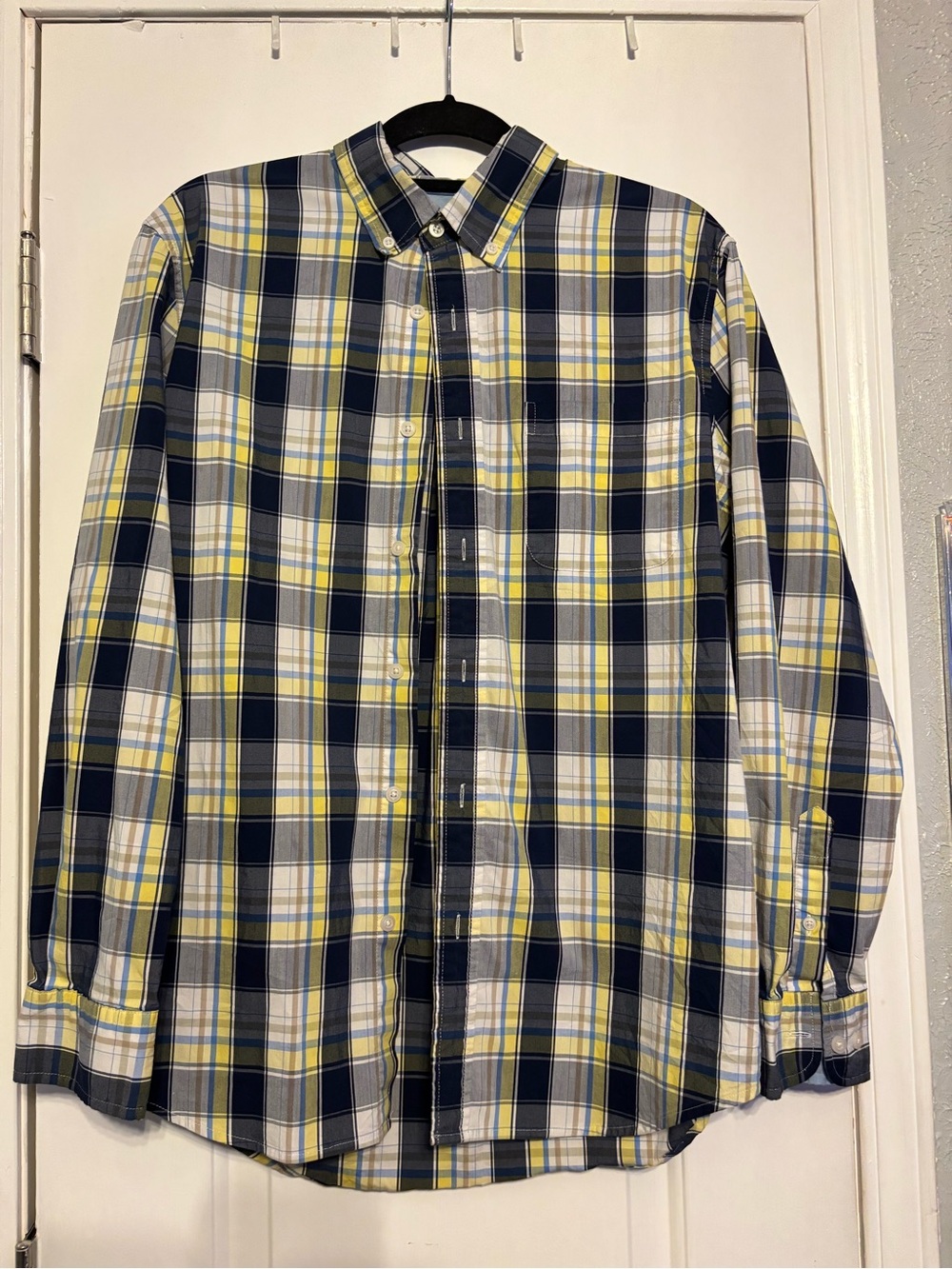 Saddlebred Navy, Yellow & White Plaid Button-Down Shirt